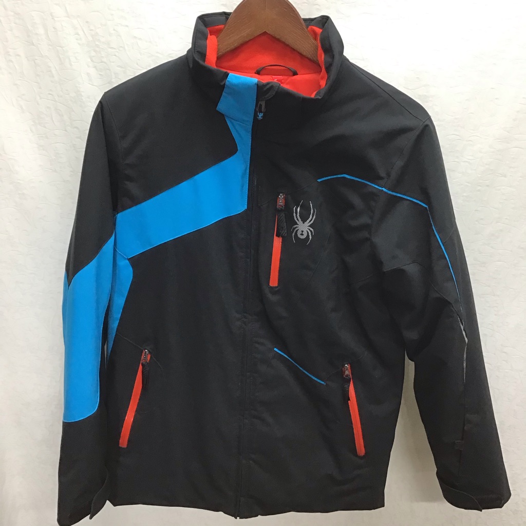 Spyder Black Ski Jacket, Red Lining, Thumb Holes